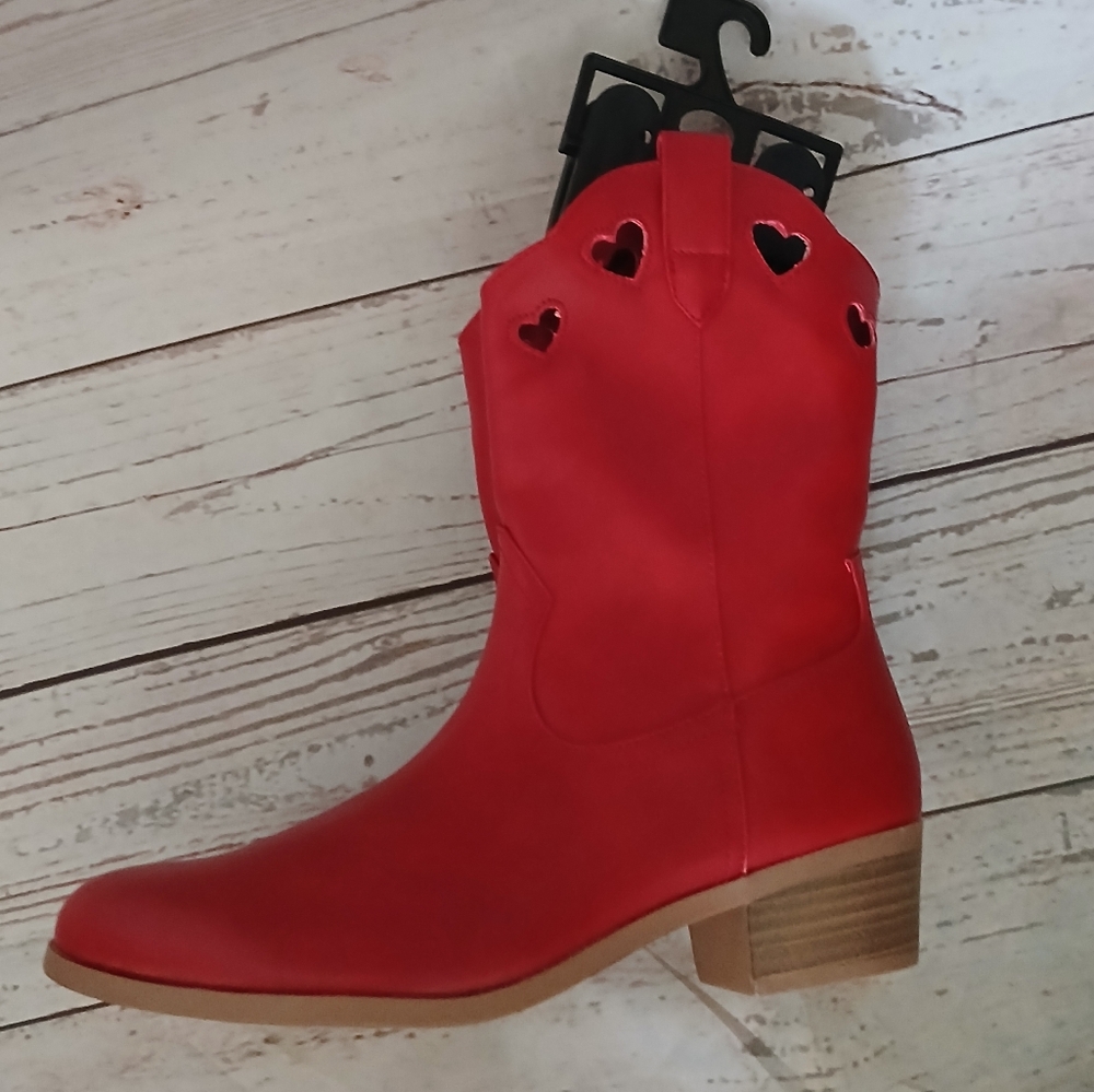 Wonder Nation Girls Red Western Ankle Boots With Heart Cutouts Size 6